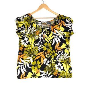 Winnie‎ Fashion floral smocked sleeve Hawaiian shirt sz L